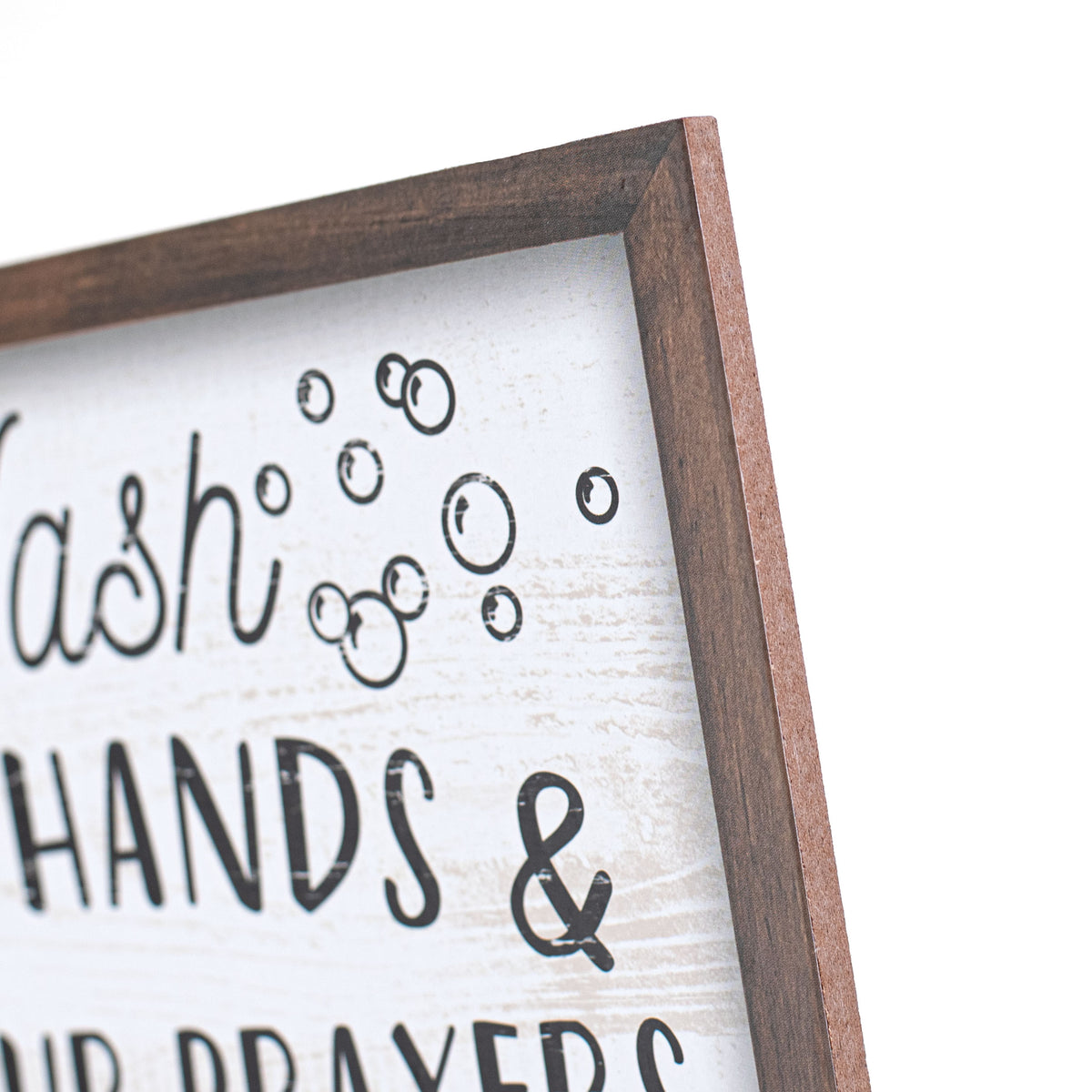 10" Square Wooden Sign: Wash Hands & Say Prayers detail photo 3