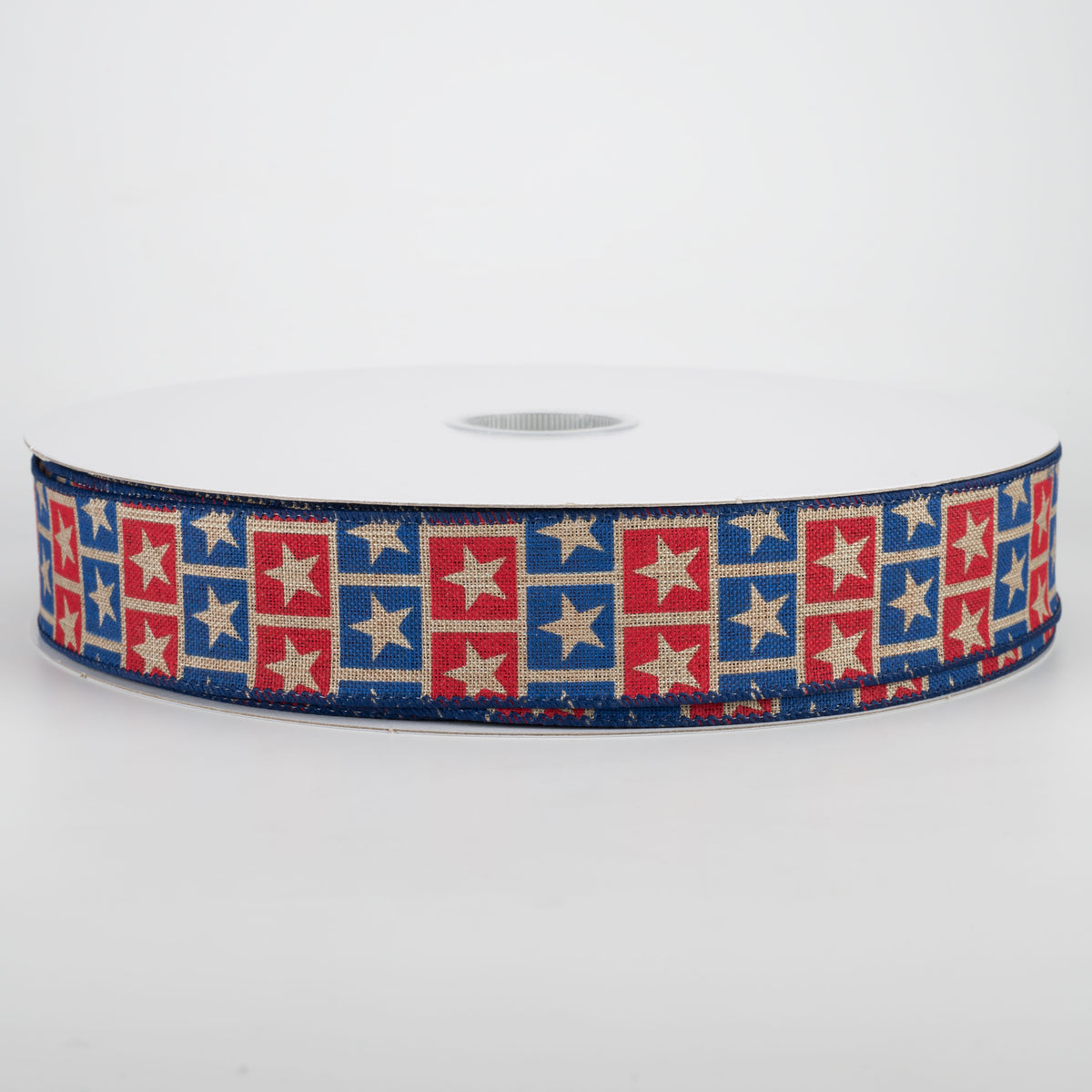 1.5" Star Squares Ribbon: Dark Natural, Red, Blue (50 Yards)