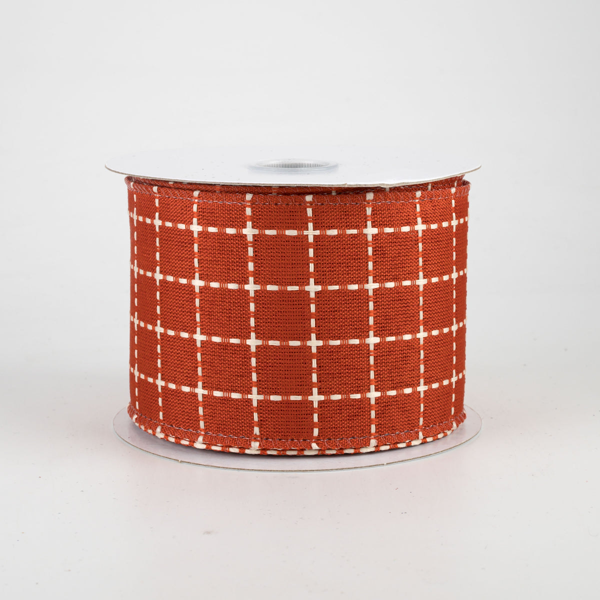 2.5" Stark Plaid Ribbon: Rust Orange & Cream (10 Yards)