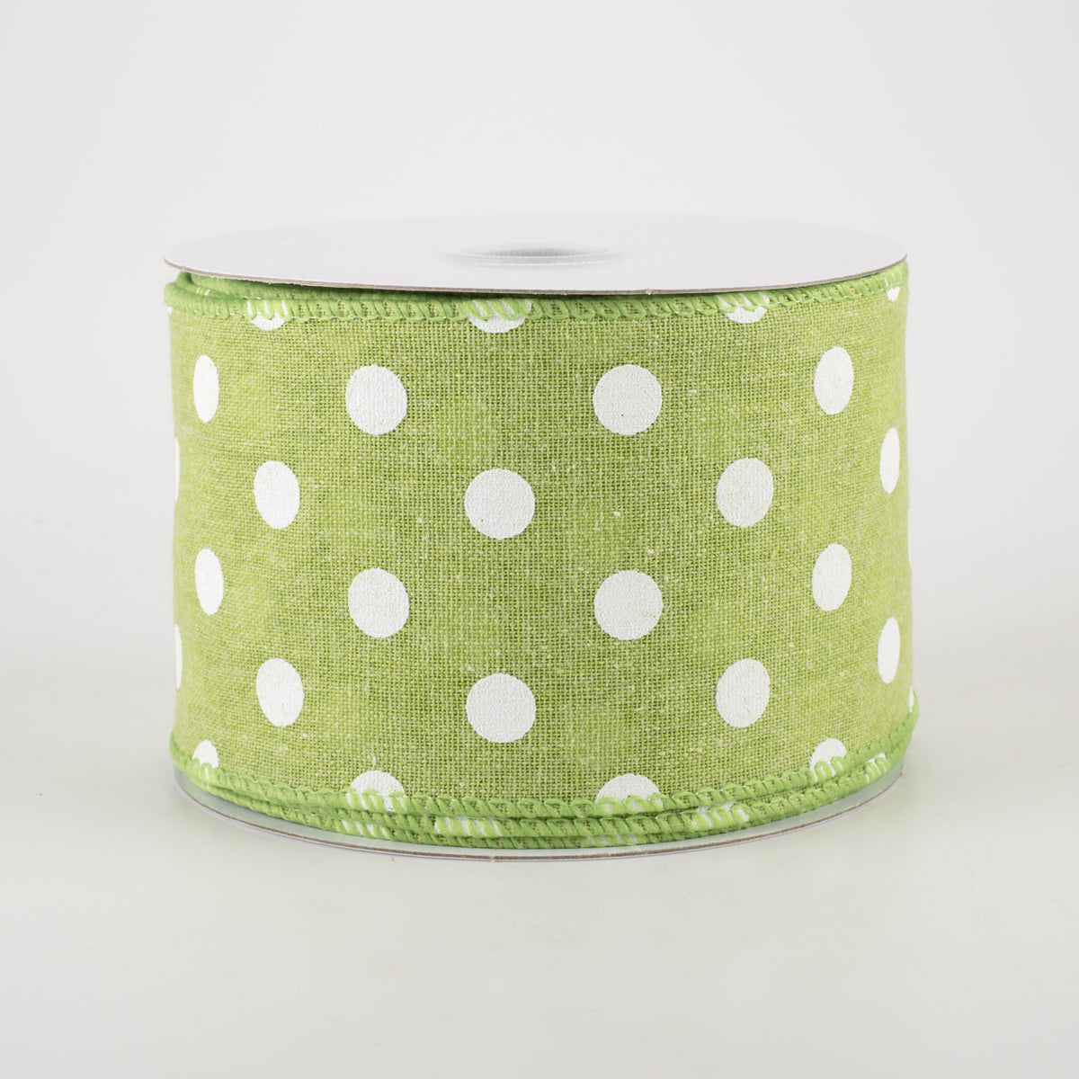 2.5" Stiff Linen Polka Dot Ribbon: Lime Green (10 Yards)
