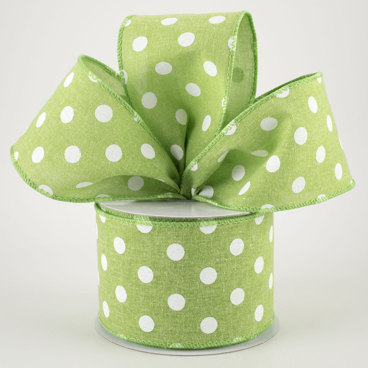 2.5" Stiff Linen Polka Dot Ribbon: Lime Green (10 Yards) Lifestyle Photo