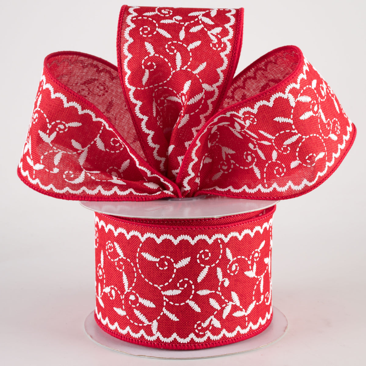 2.5" Stitch Mini Leaf Ribbon: Red & White (10 Yards) Lifestyle Photo