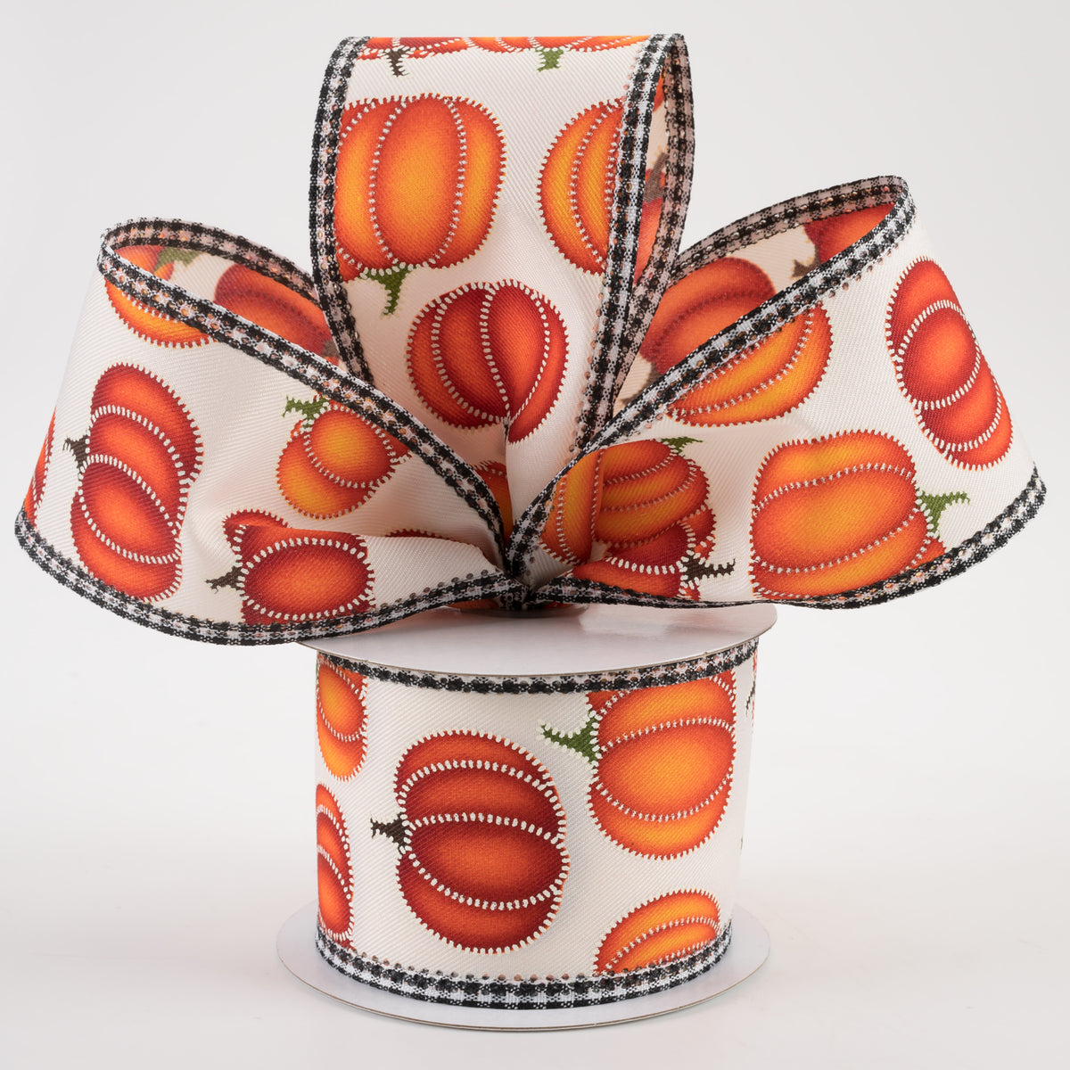 2.5" Stitch Pumpkin Check Edge Ribbon: Ivory (10 Yards) Lifestyle Photo