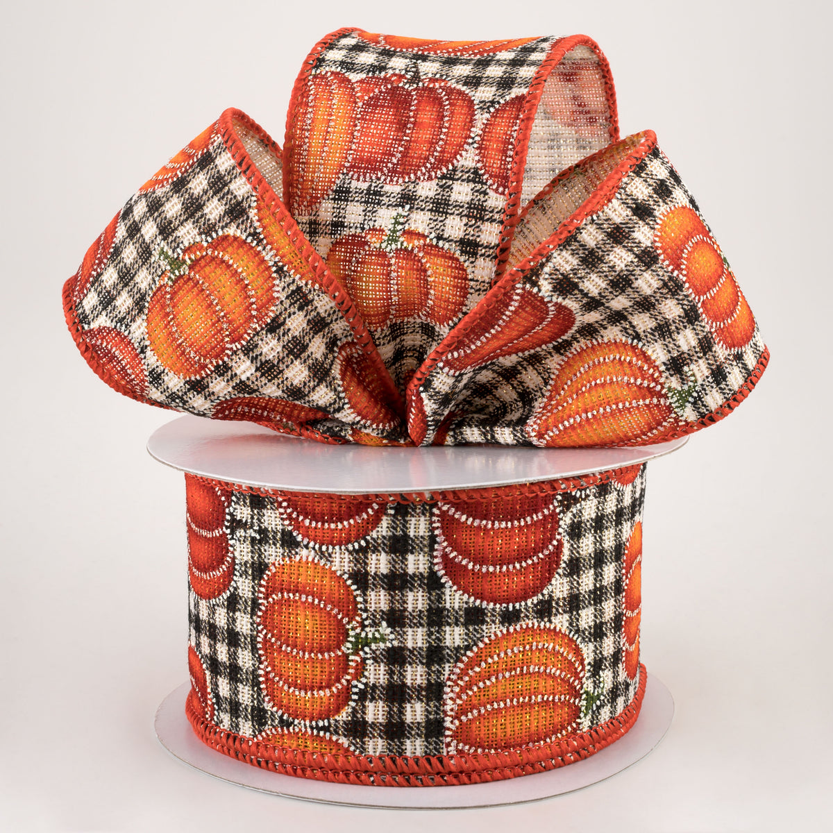 2.5" Stitch Pumpkin On Cotton Gingham Ribbon (10 Yards) Lifestyle Photo