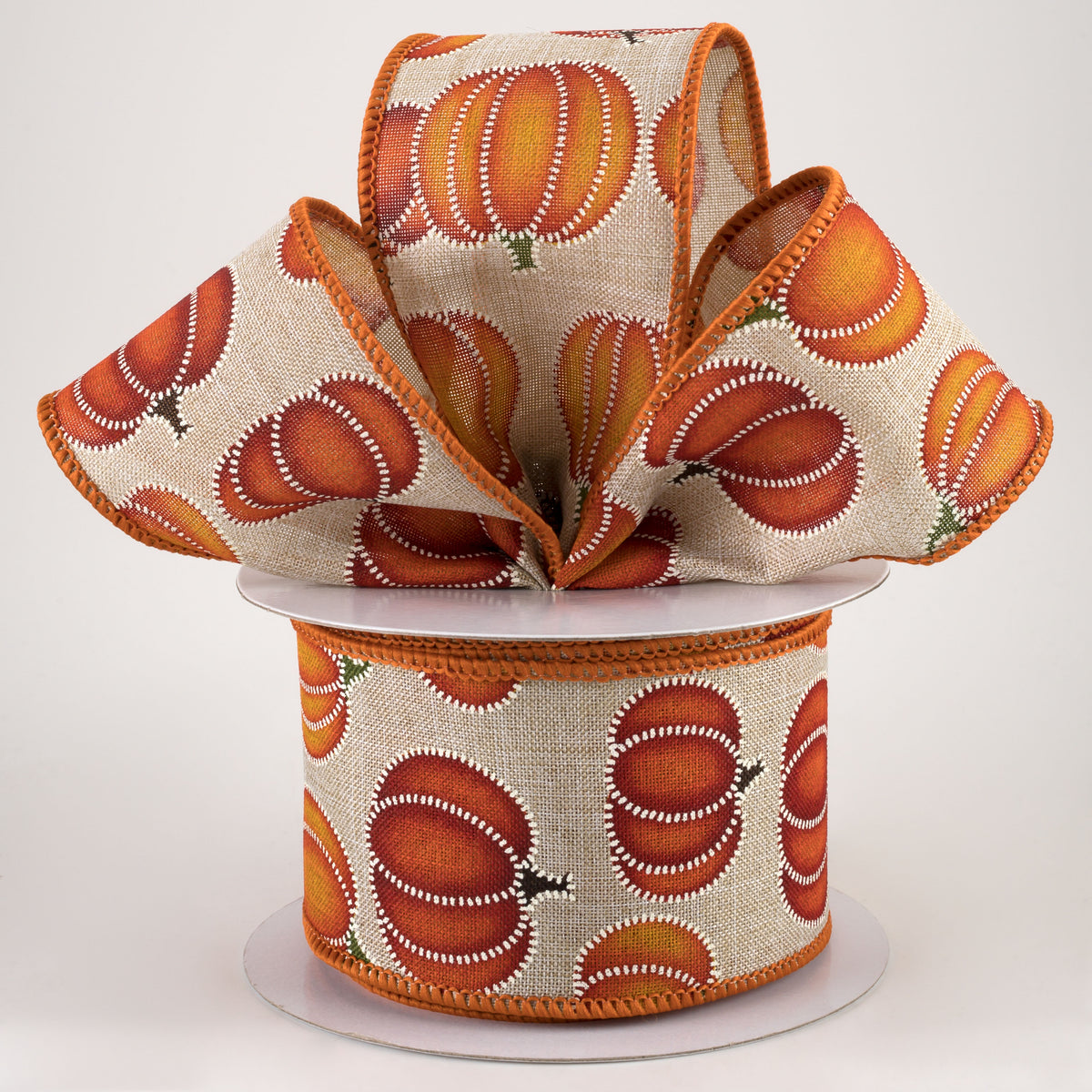 2.5" Stitch Pumpkin Ribbon: Natural (10 Yards) Lifestyle Photo