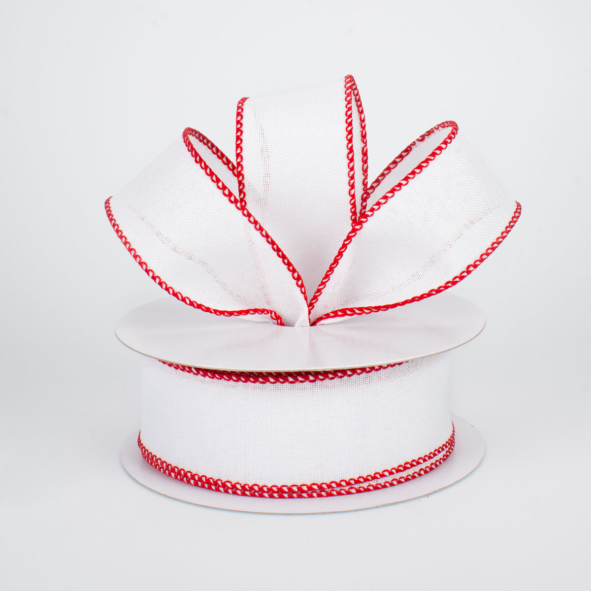 1.5" Stitched Edge Ribbon: White & Red (10 Yards) Lifestyle Photo
