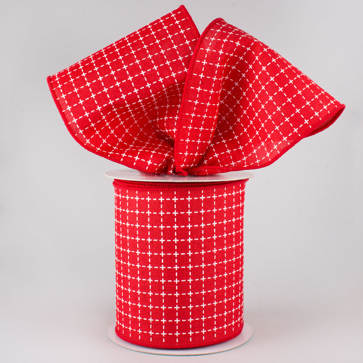 4" Stitched Squares Ribbon: Red & White (10 Yards) Lifestyle Photo
