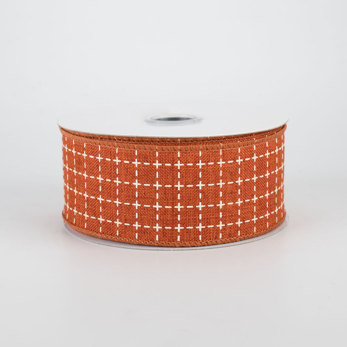 1.5" Stitched Squares Ribbon: Rust & Cream (10 Yards)