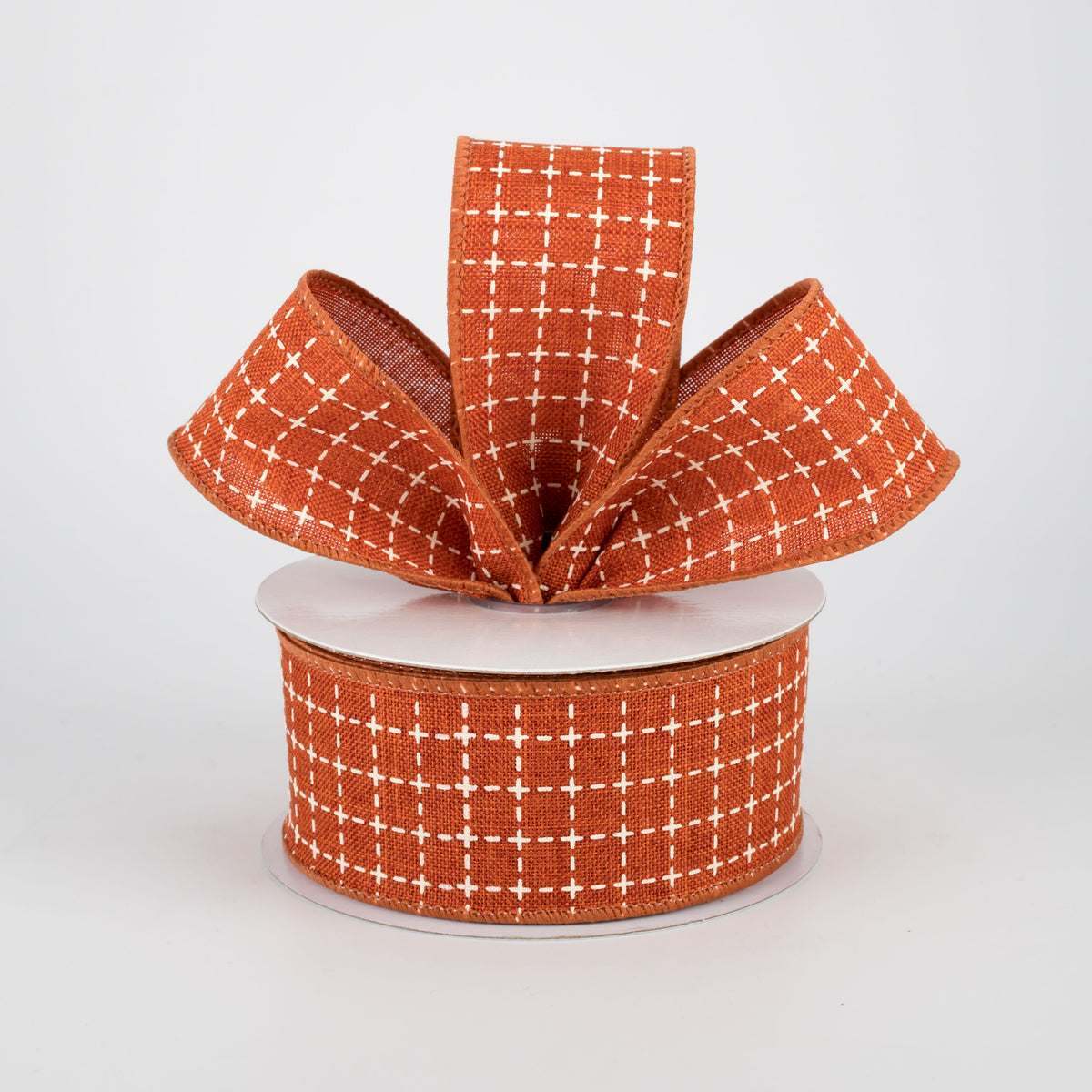 1.5" Stitched Squares Ribbon: Rust & Cream (10 Yards) Lifestyle Photo