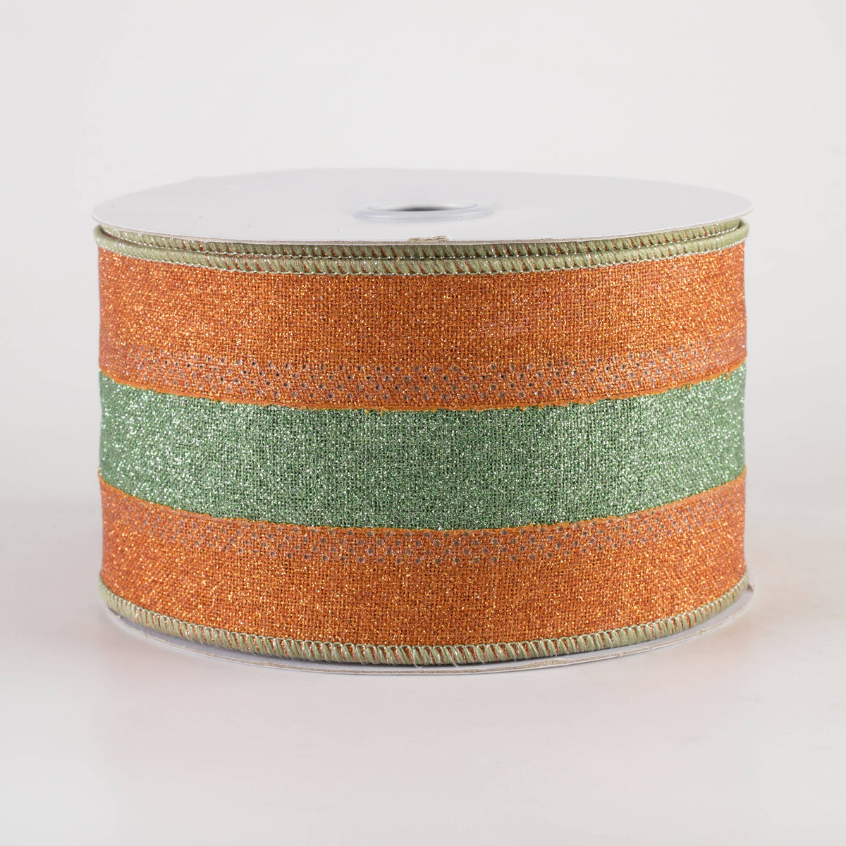 2.5" Stripe Fine Glitter on Royal Ribbon: Pumpkin Orange & Sage Green (10 Yards) Item Number: RGC8118X2