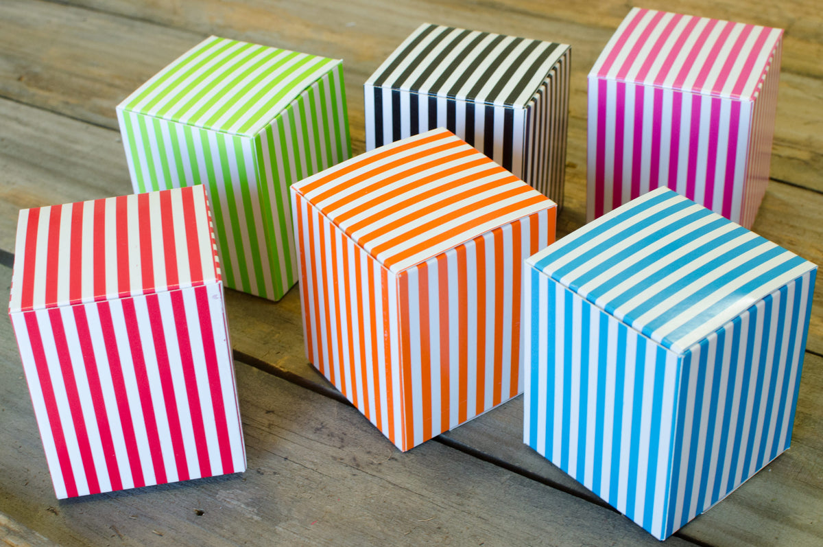 3" Striped Paper Favor Boxes: Lime Green & White (12) detail photo 3