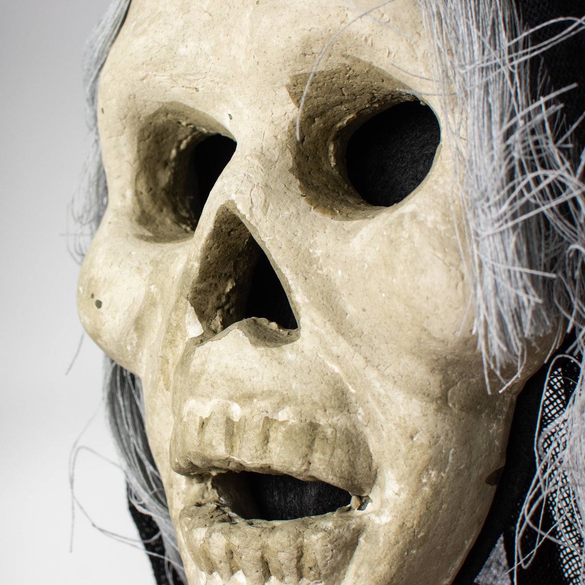24" x 8" Styrofoam & Burlap Witch Skull: Grey & Black detail photo 4