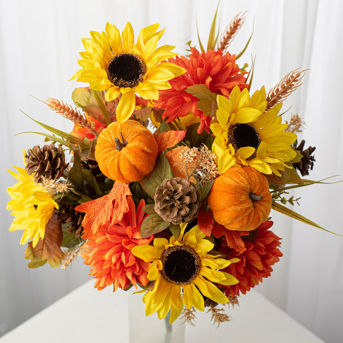 23" Sunflower Ball Mum Pumpkin Pine Bush: Orange-Yellow Item Number: 56873ORYW