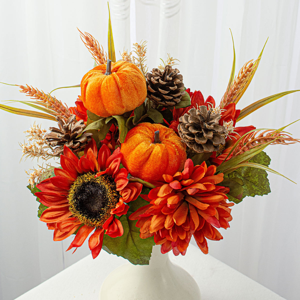 18" Sunflower Ball Mum Pumpkin Pine Bush: Orange Item Number: 56870OR