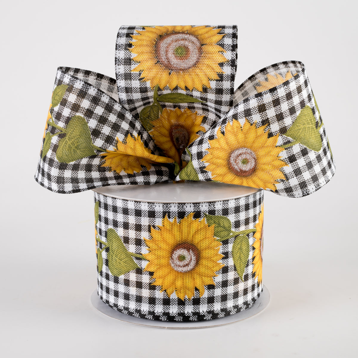 2.5" Sunflower Cascade Gingham Ribbon: Black & White (10 Yards) Lifestyle Photo