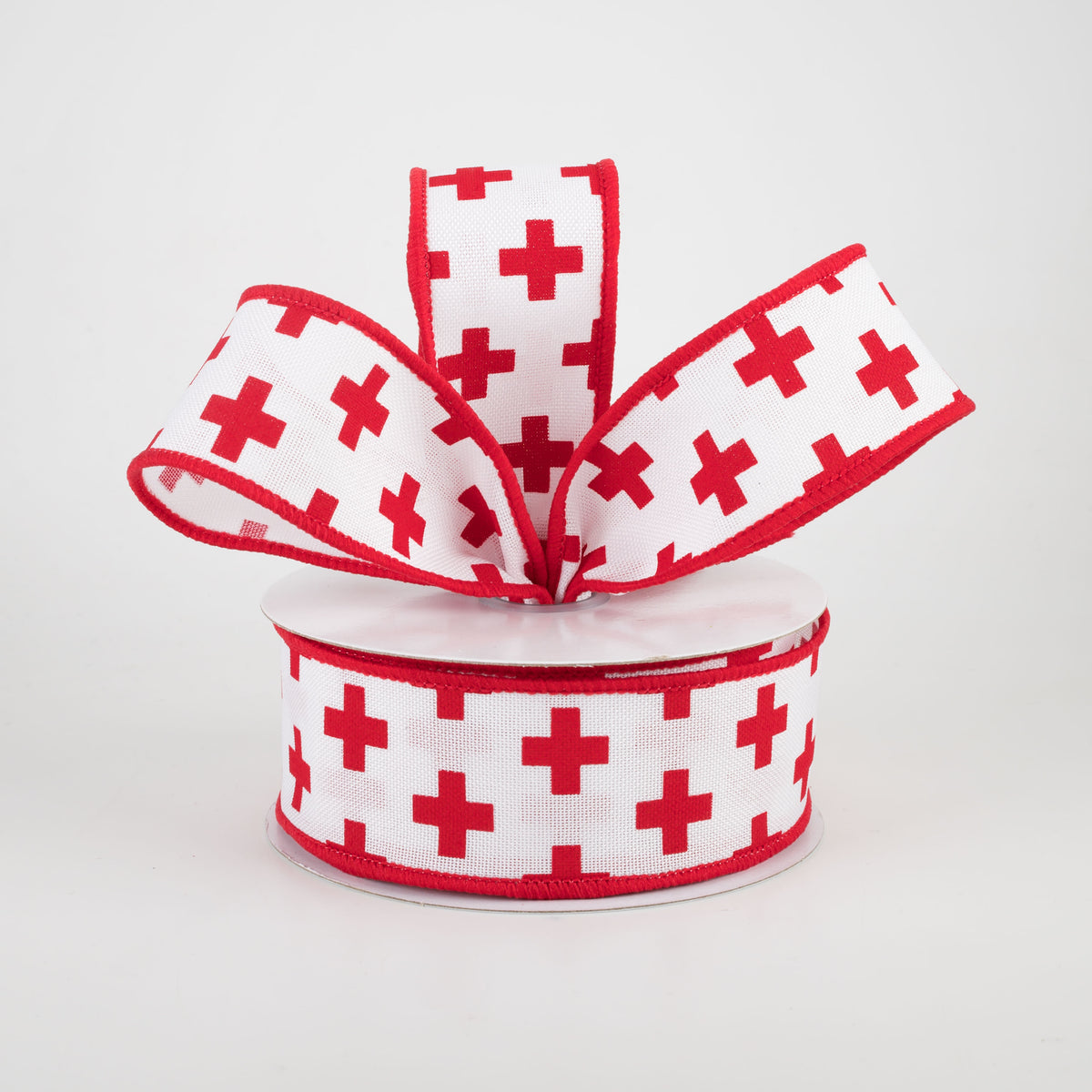 1.5" Swiss Cross Ribbon: White & Red (10 Yards) Lifestyle Photo