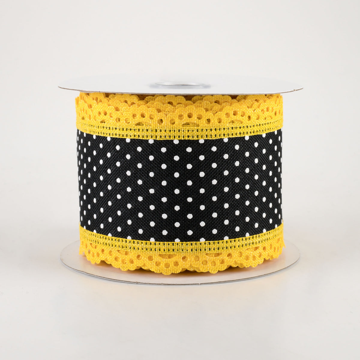 2.5" Swiss Dot Lace Edge Ribbon: Black & Yellow (10 Yards)