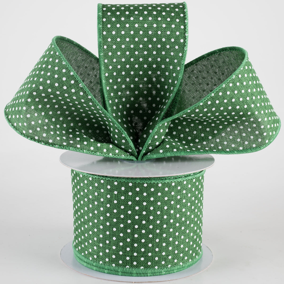 2.5" Swiss Dots Ribbon: Emerald & White (10 Yards) Lifestyle Photo