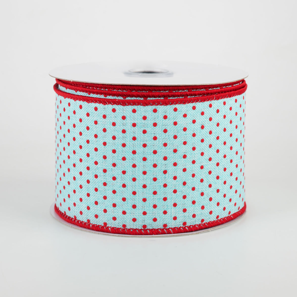 2.5" Swiss Dots Ribbon: Ice Blue & Red (10 Yards)