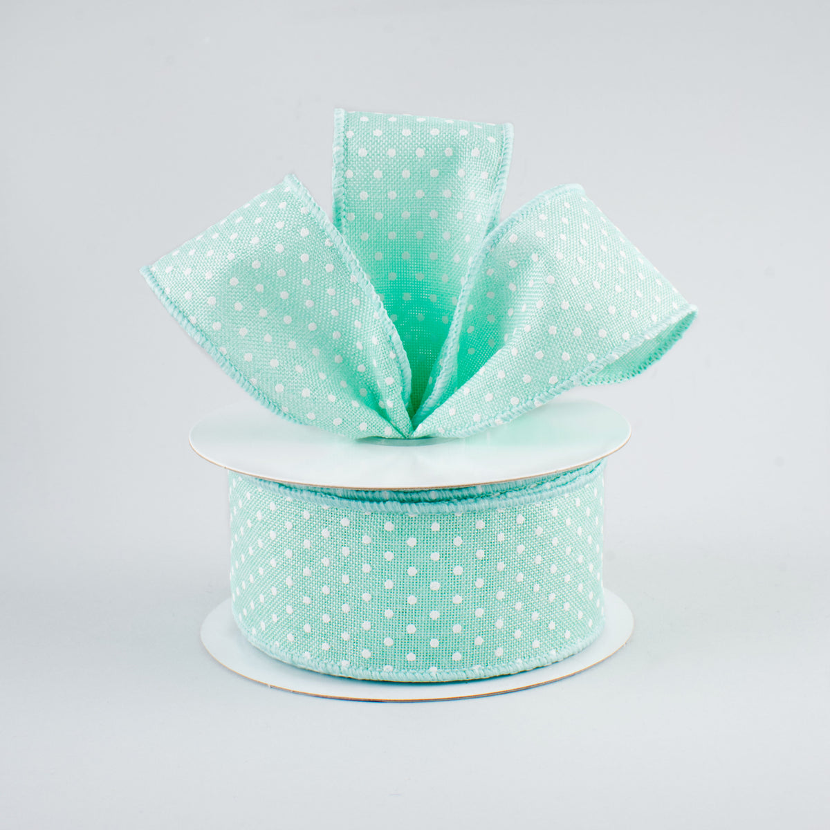 1.5" Swiss Dots Ribbon: Mint Green & White (10 Yards) Lifestyle Photo
