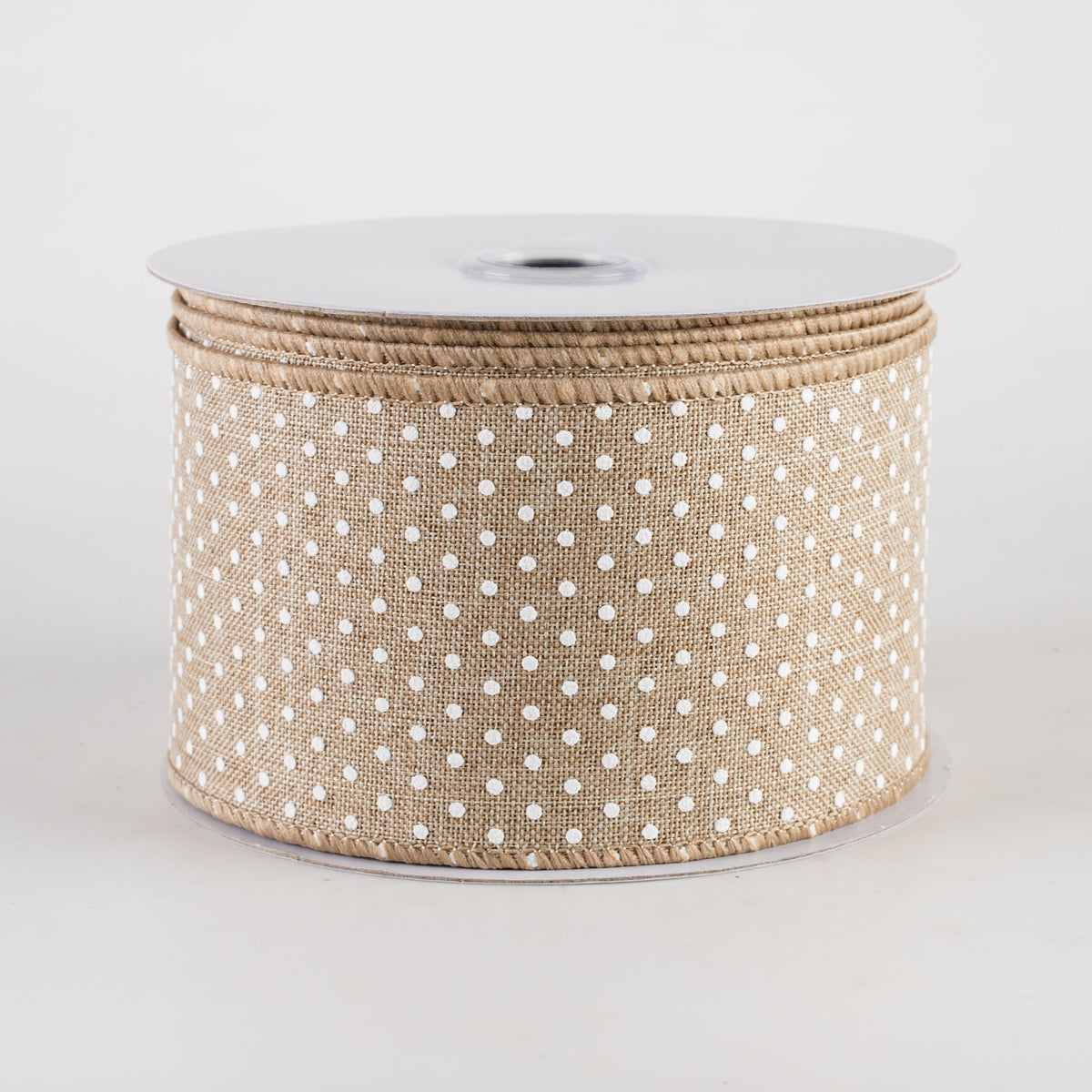 2.5" Swiss Dots Ribbon: Natural & White (10 Yards)