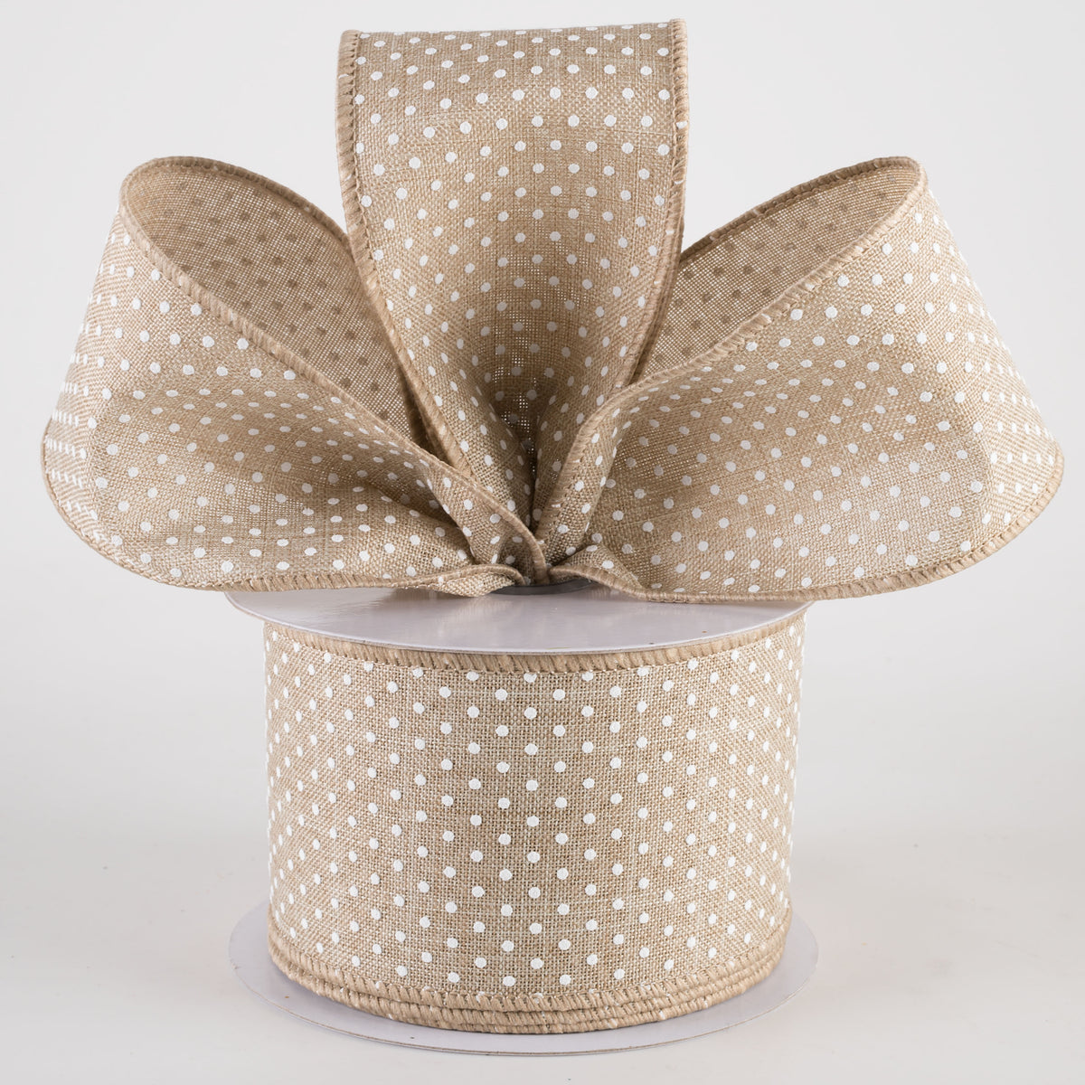 2.5" Swiss Dots Ribbon: Natural & White (10 Yards) Lifestyle Photo
