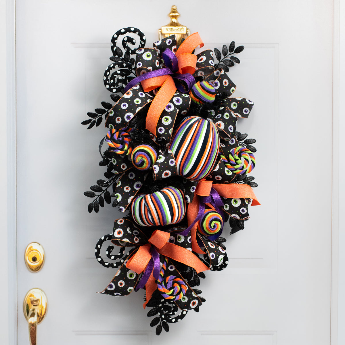 8" Tall Fabric Stripe Halloween Pumpkin Decor Lifestyle Photo