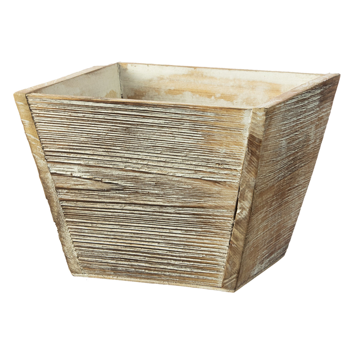 6" Tapered Wooden Planter: White Wash Item Number: KM105427