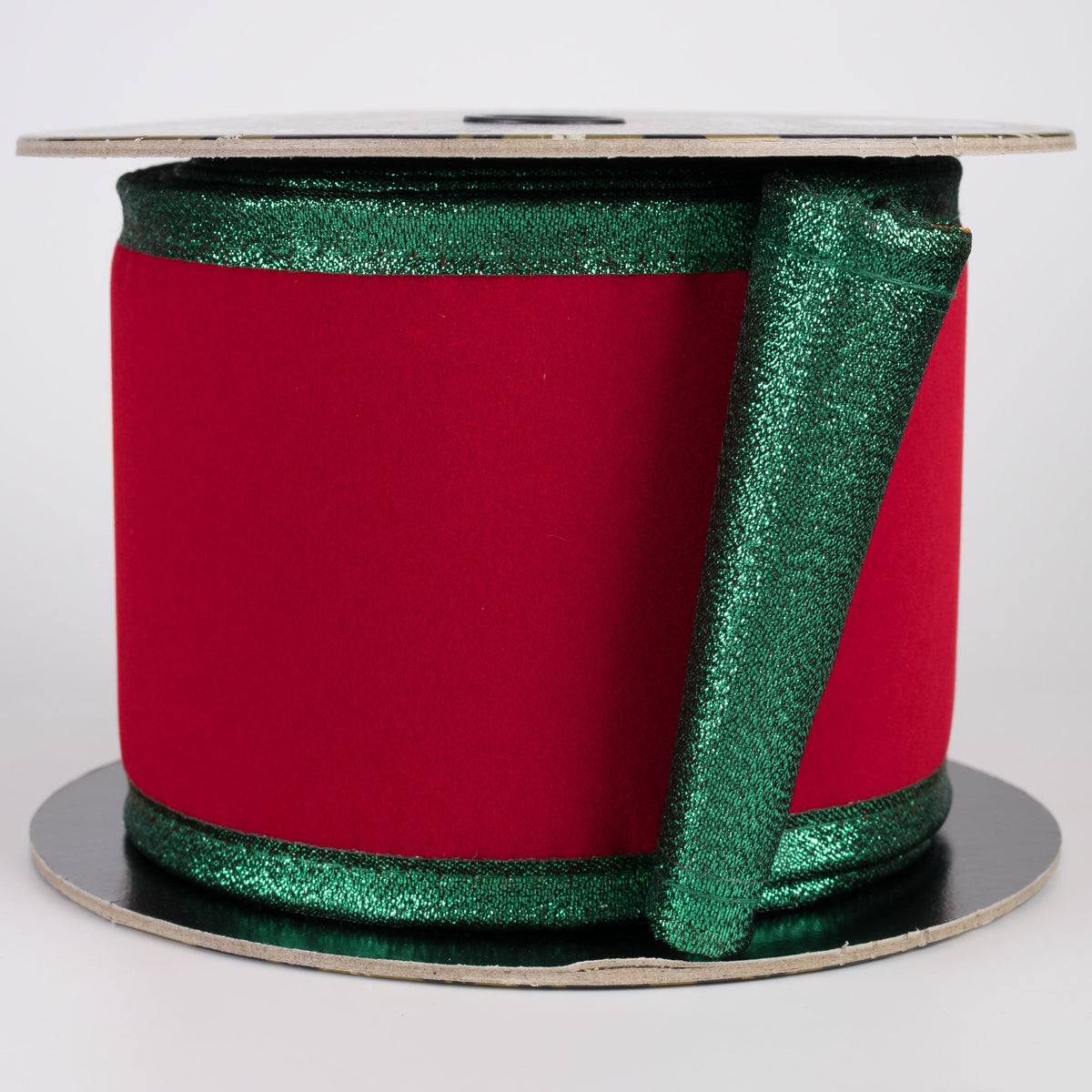 4" Thick Flat Velvet Metallic Backed Puffy Edge Ribbon: Red & Emerald Green (5 Yards) Item Number: D73609-04-17