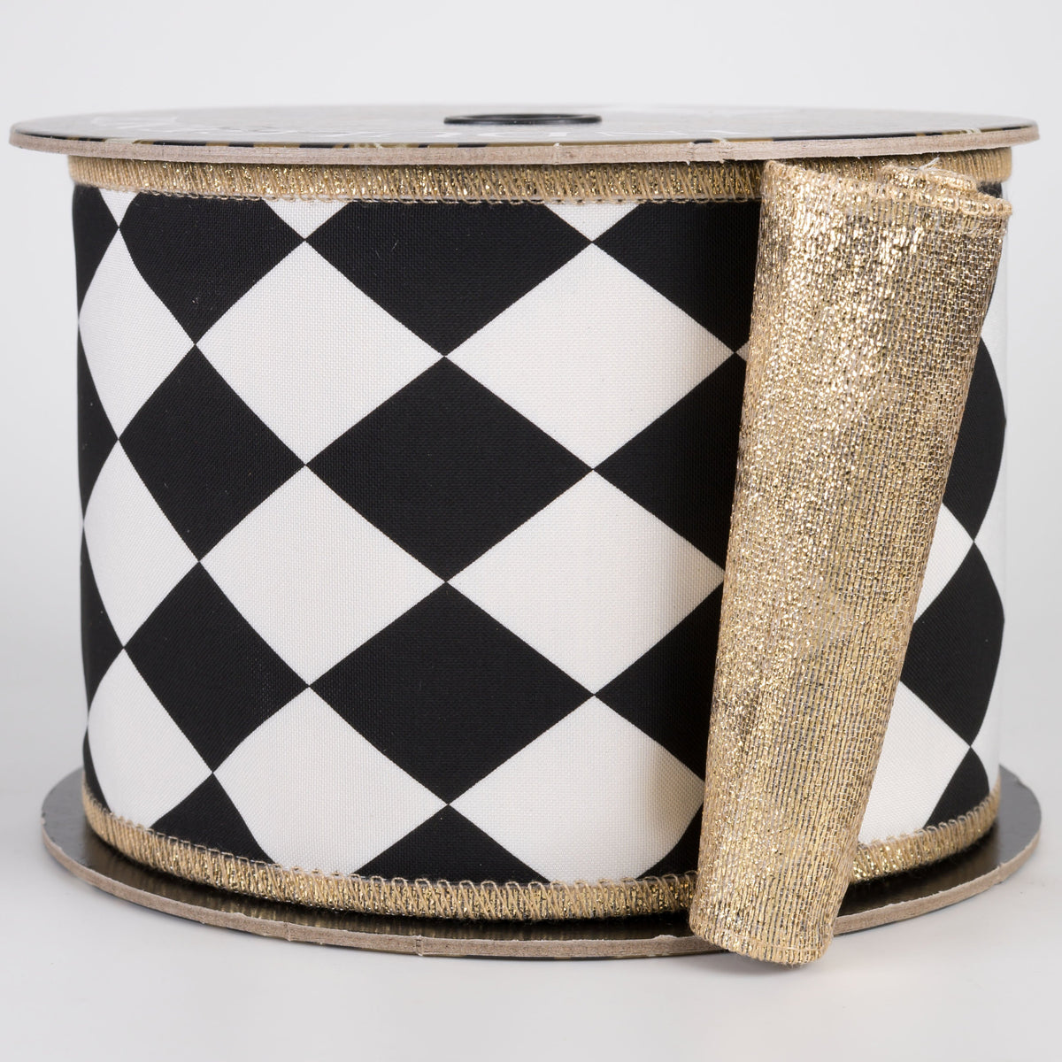 4" Thick Satin Big Harlequin Metallic Backed Ribbon: Black & White (10 Yards) Item Number: D73604-04-21