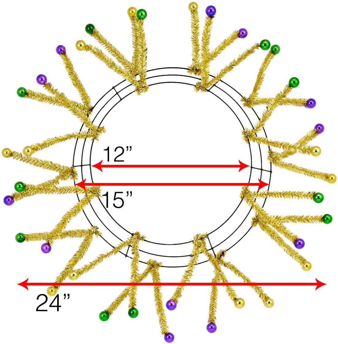 15-24" Tinsel Ball Work Wreath Form: Purple/Green/Gold Lifestyle Photo