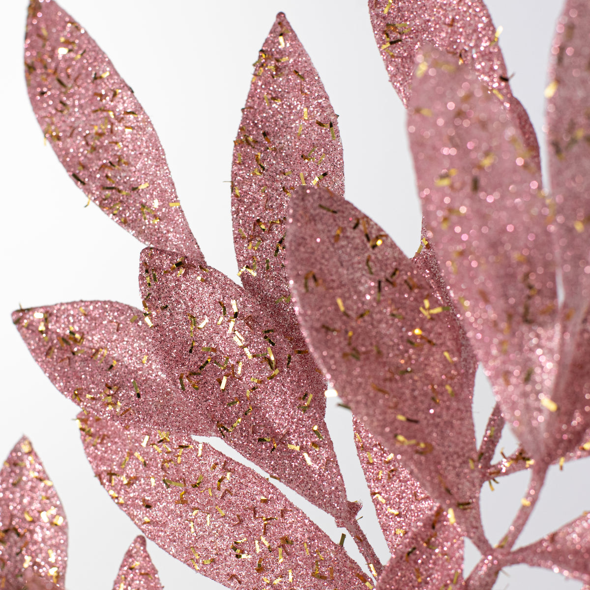 23" Tinsel Glitter Bay Leaf Spray: Light Pink Lifestyle Photo