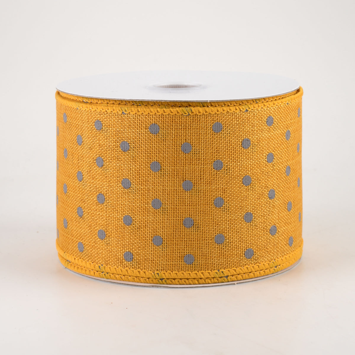 2.5" Tiny Dots Linen Ribbon: Grey on Sunflower (10 Yards)