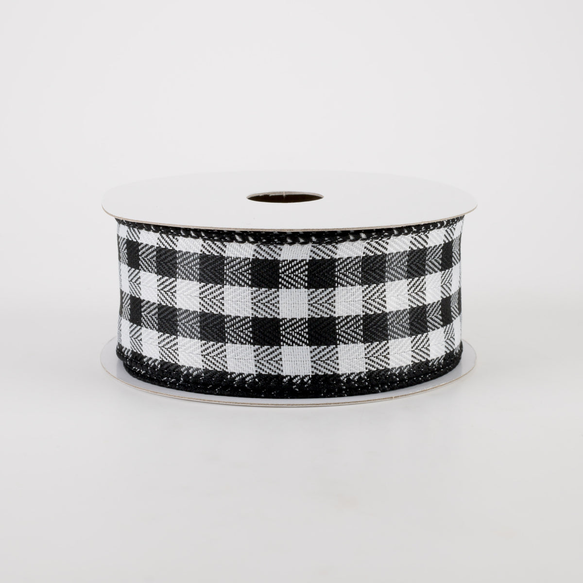 1.5" Tiny Woven Buffalo Plaid Ribbon: Black, White (10 Yards)