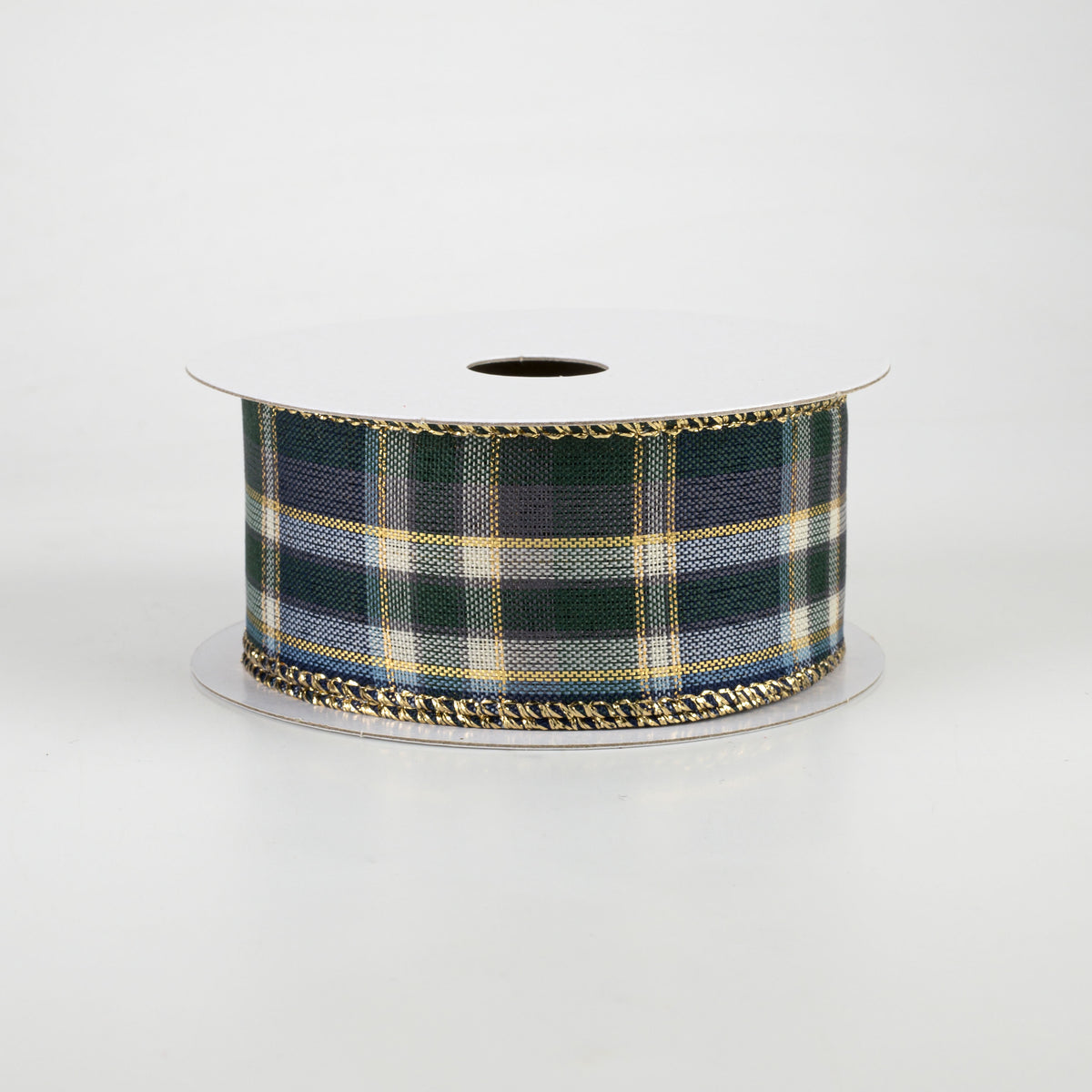 1.5" Tom Plaid Ribbon: Navy, Emerald & Gold (10 Yards) Item Number: 72032-09-17