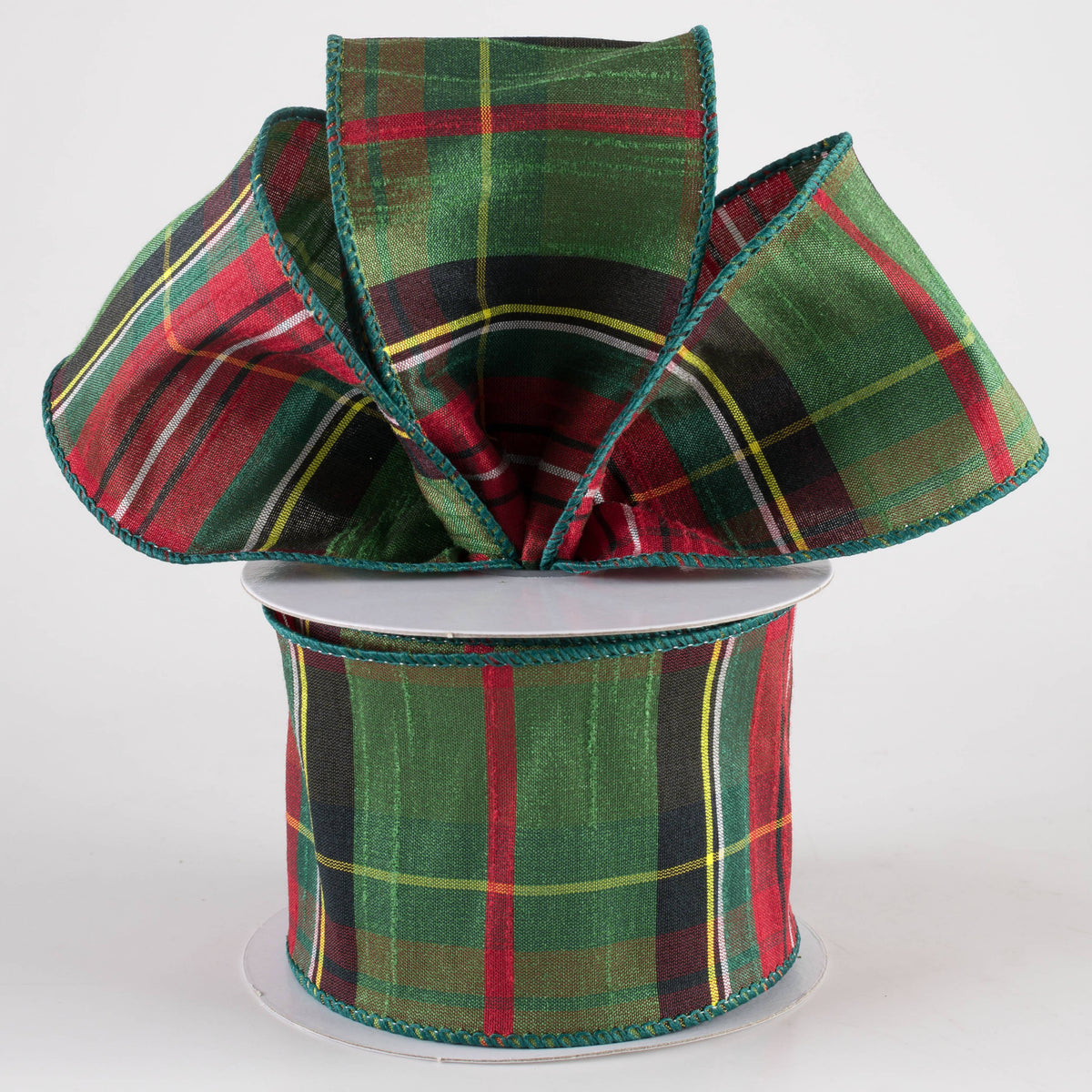 2.5" Traditional Tartan Plaid Ribbon: Emerald, Red, Black (10 Yards) Lifestyle Photo