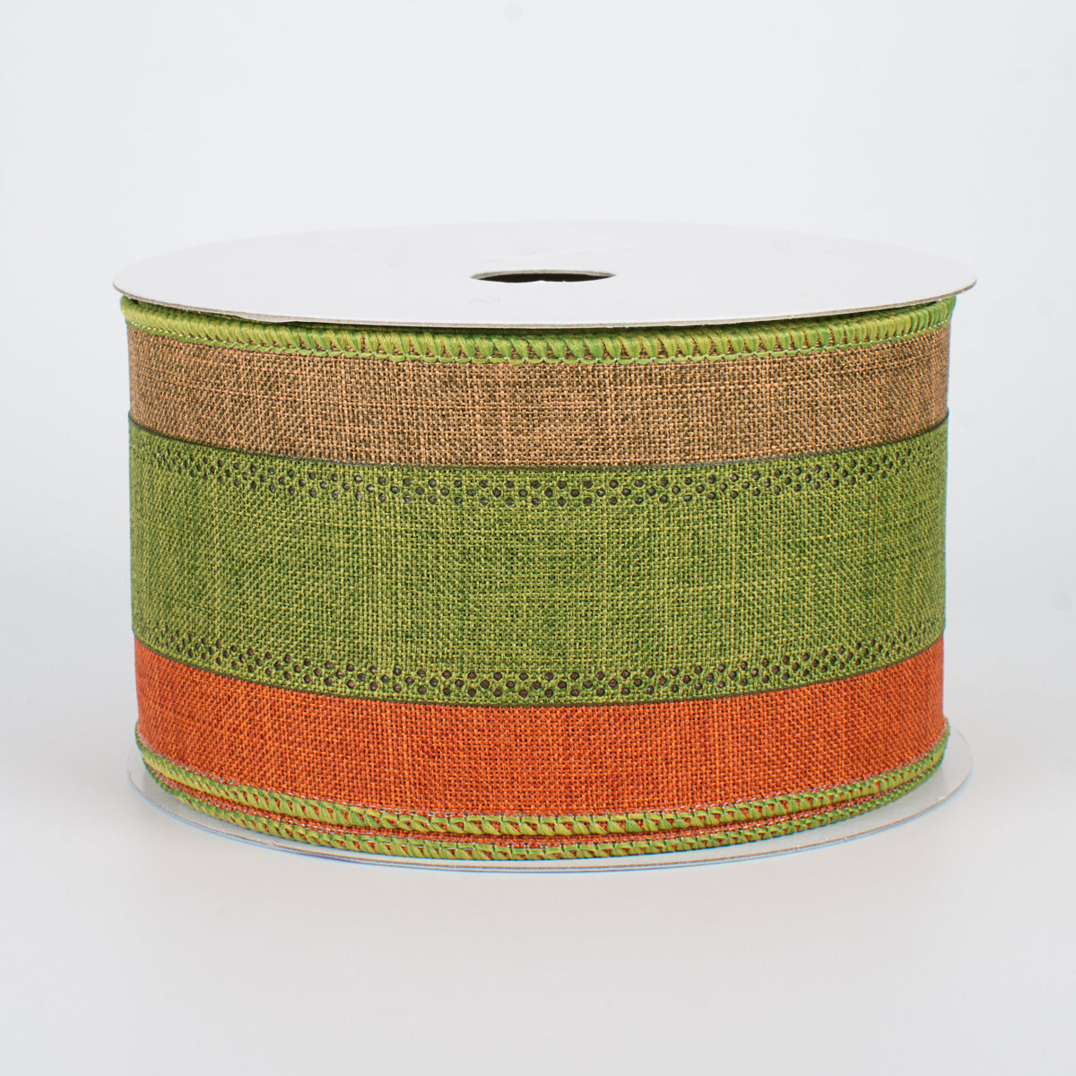 2.5" Tricolor Striped Ribbon: Brown, Rust, Moss (10 Yards)