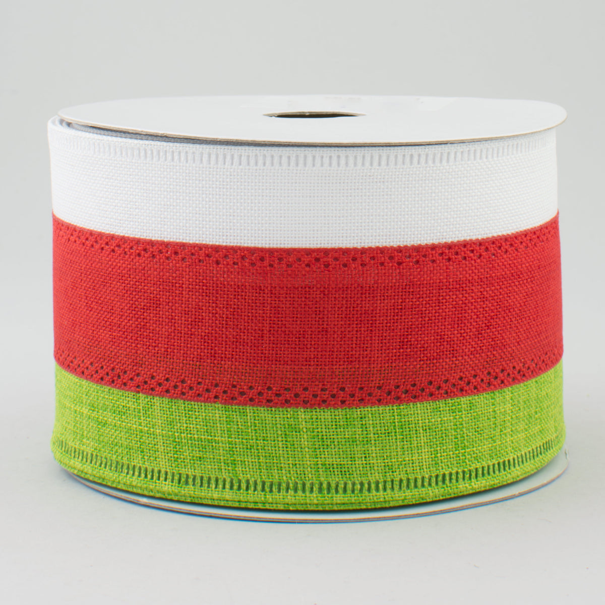2.5" Tricolor Striped Ribbon: Lime, Red, White (10 Yards)