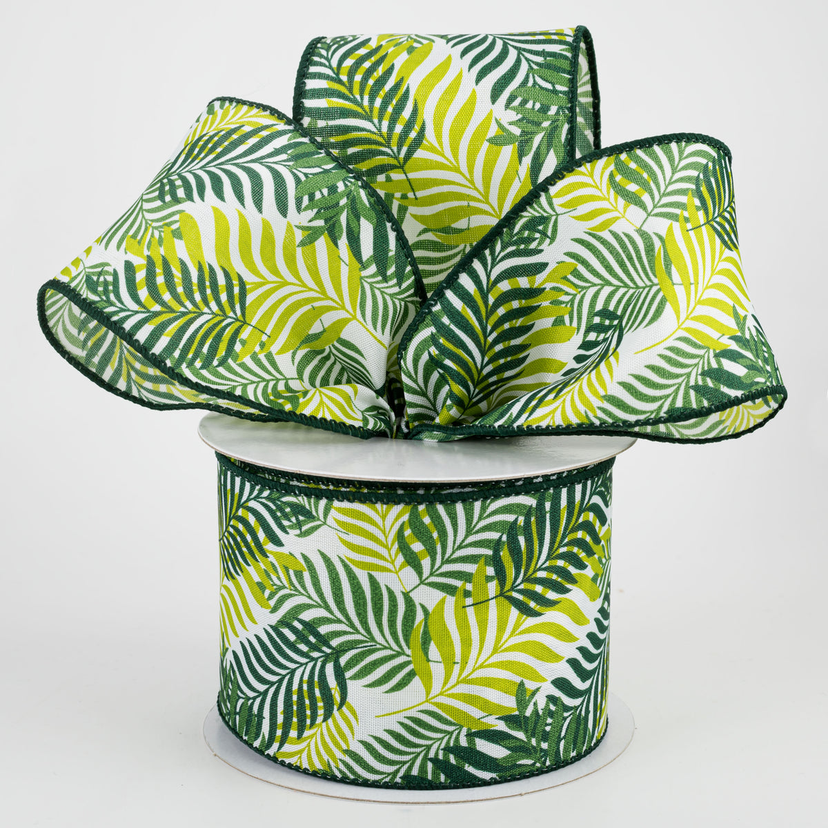 2.5" Tropical Jungle Ferns Ribbon: White (10 Yards) Lifestyle Photo