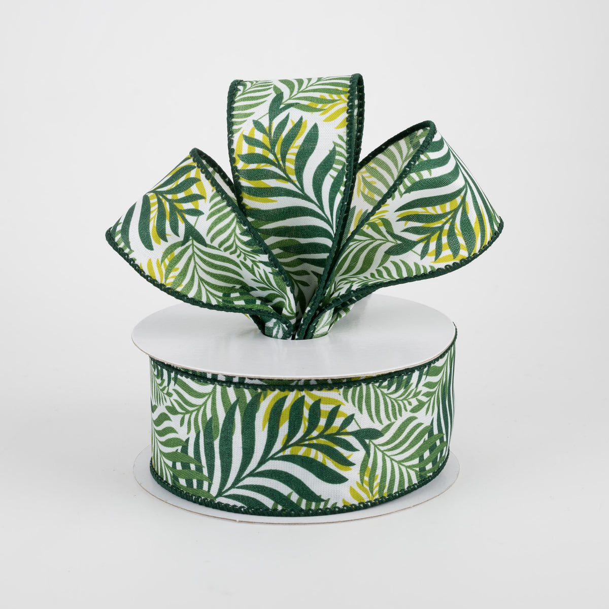 1.5" Tropical Jungle Ferns Ribbon: White (10 Yards) Lifestyle Photo