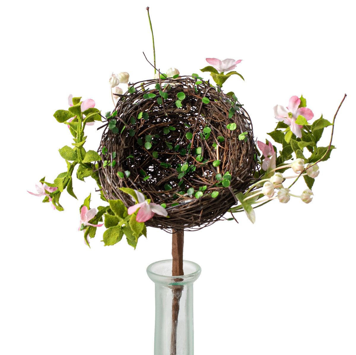 10" Twig Nest with Flowers Pick: Pink Item Number: 210438
