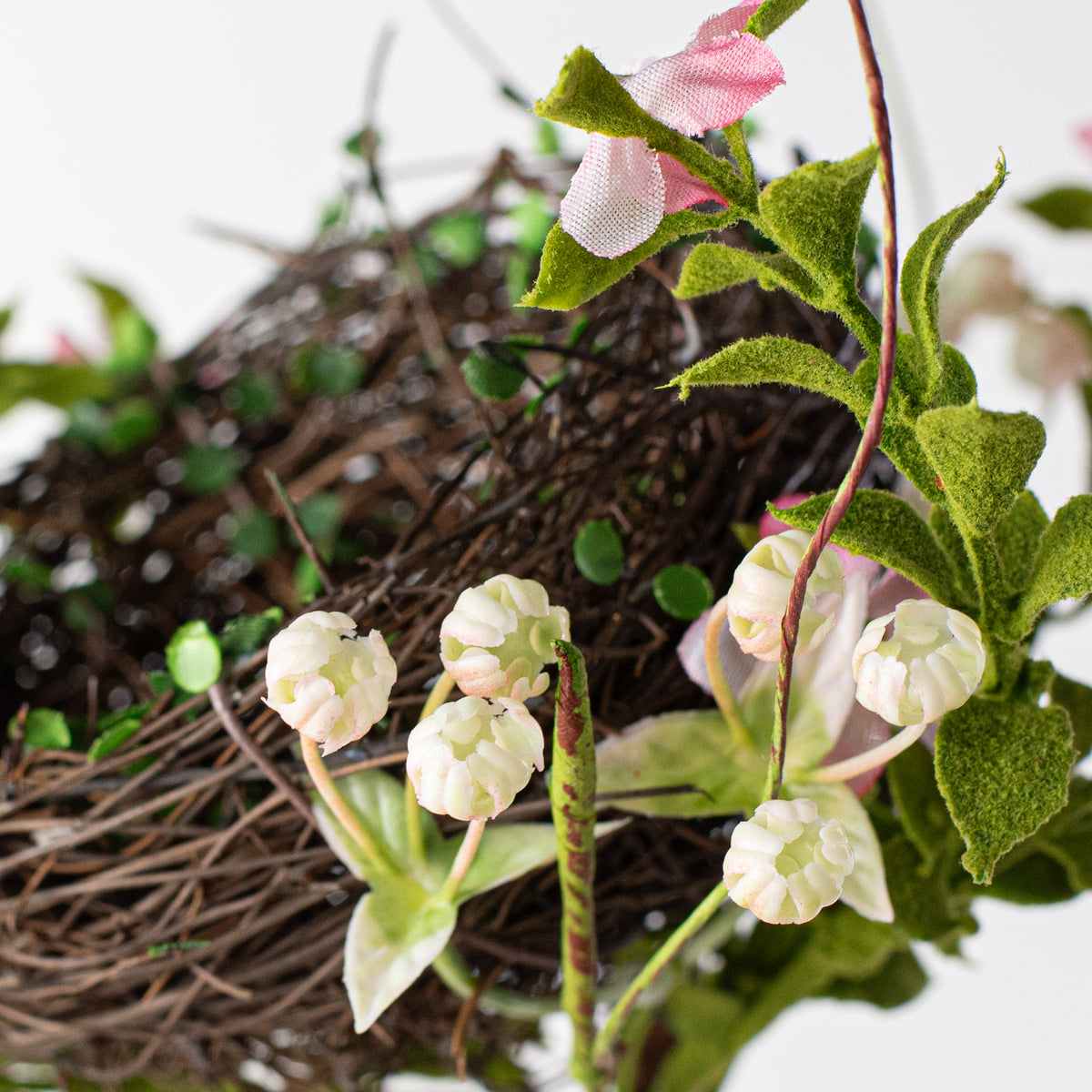 10" Twig Nest with Flowers Pick: Pink detail photo 4