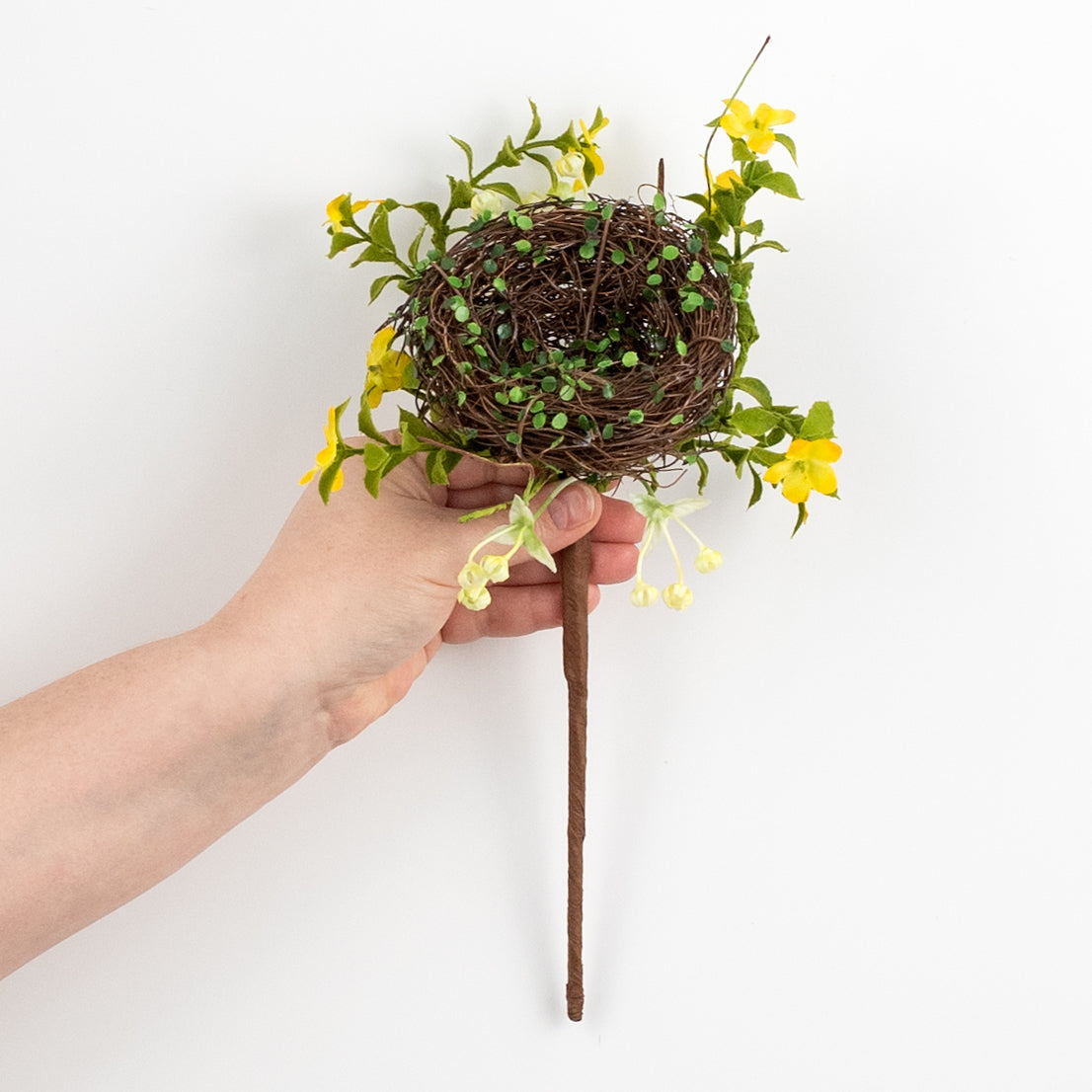 10" Twig Nest with Flowers Pick: Yellow detail photo 3