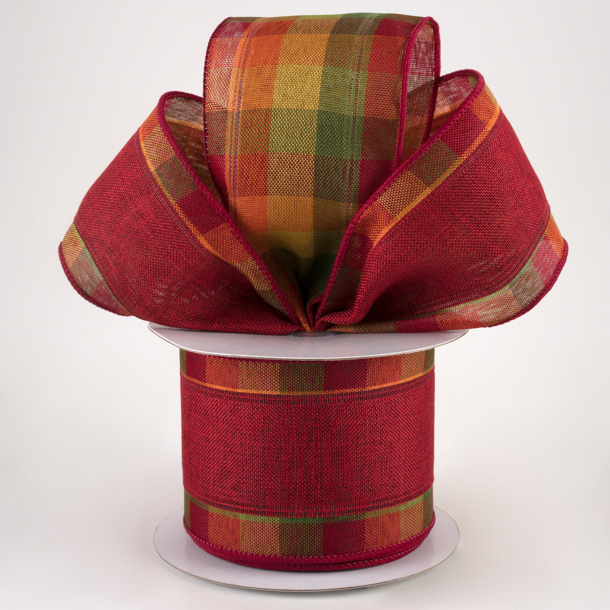 2.5" Two Sided Fall Plaid Edge Ribbon: Burgundy (10 Yards) Lifestyle Photo