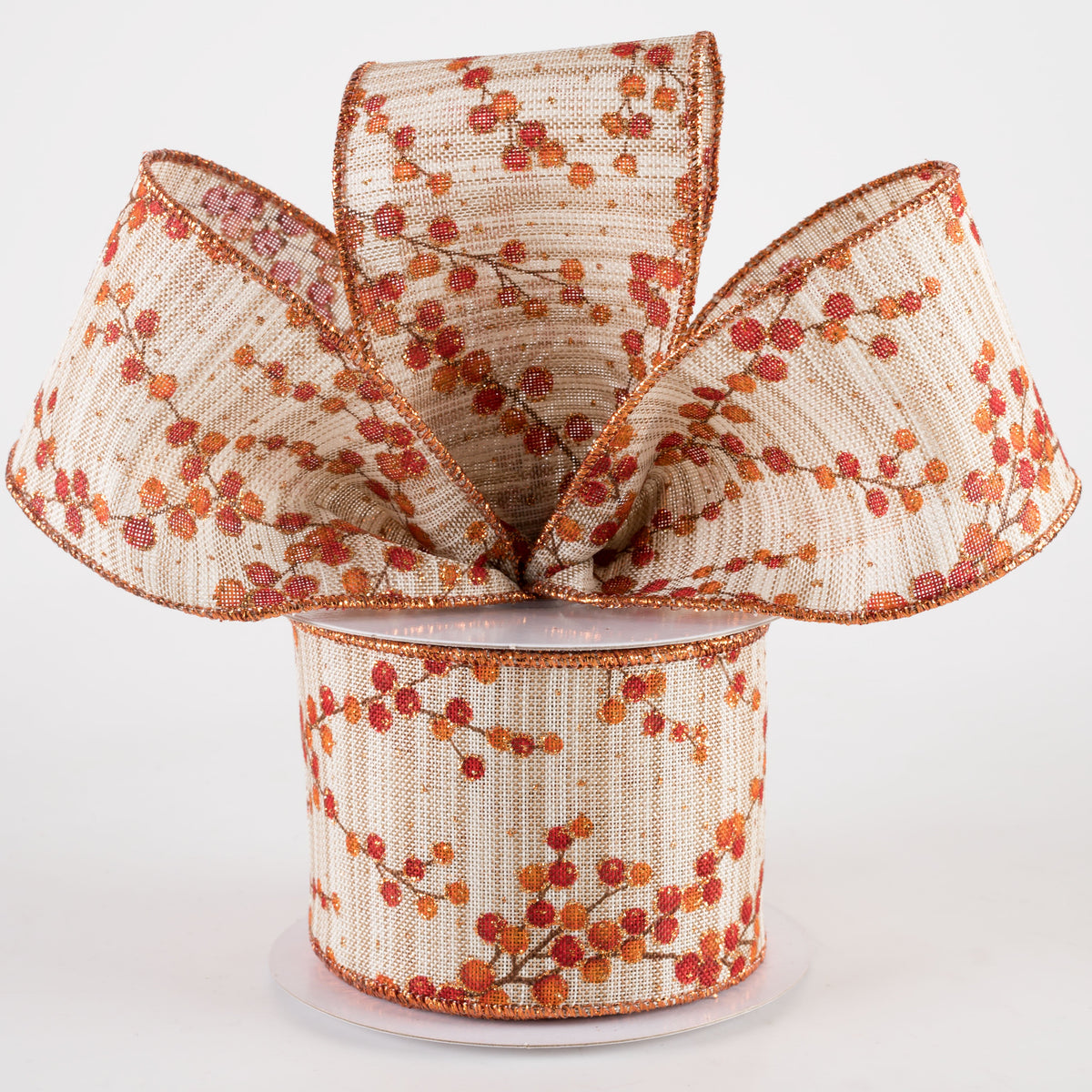 2.5" Two-Tone Textured Linen Fall Berry Branches Ribbon (10 Yards) Lifestyle Photo