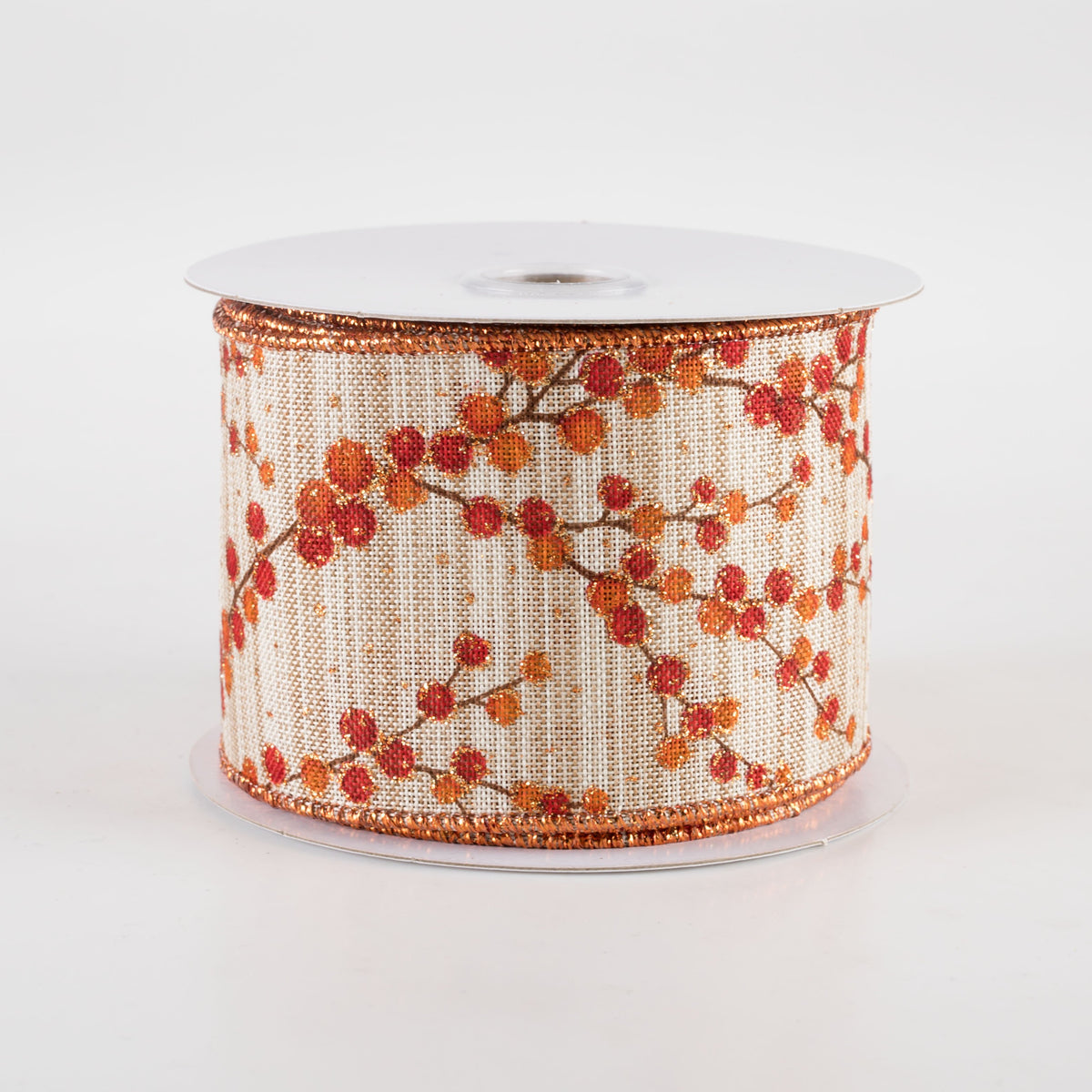 2.5" Two-Tone Textured Linen Fall Berry Branches Ribbon (10 Yards) Item Number: 68451-40-15