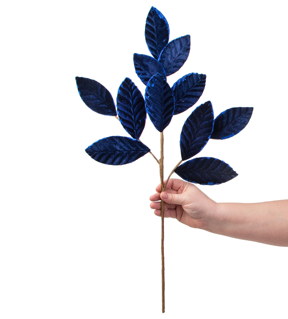 25" Velvet Magnolia Leaf Spray: Navy Blue detail photo 3