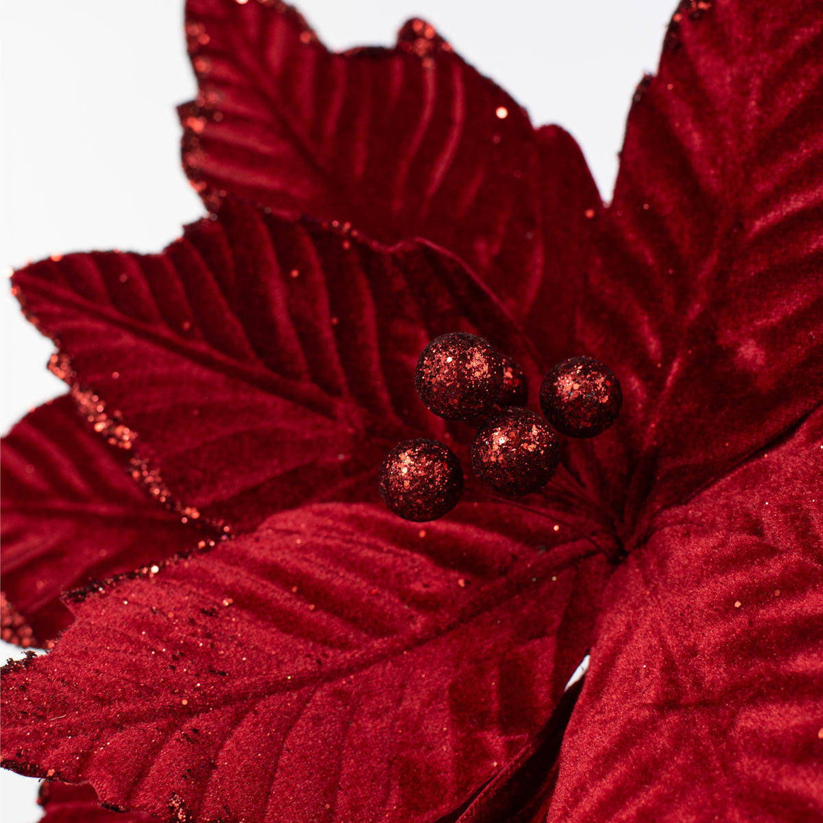 14" x 16" Velvet Poinsettia Stem: Cranberry Red detail photo 4