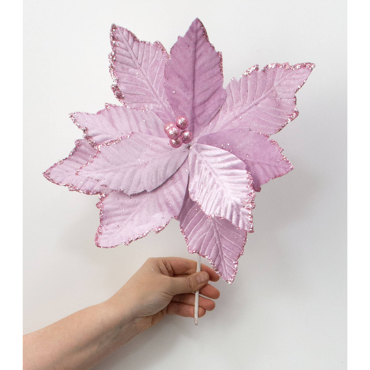 14" x 16" Velvet Poinsettia Stem: Lavender Pink detail photo 3
