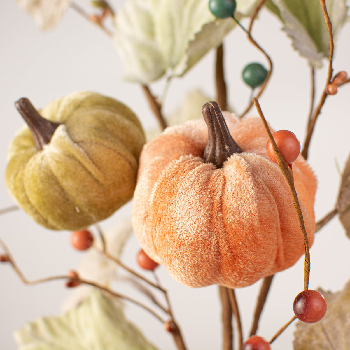 29" Velvet Pumpkin, Berry, Leaf Spray: Orange, Green, Cream Lifestyle Photo